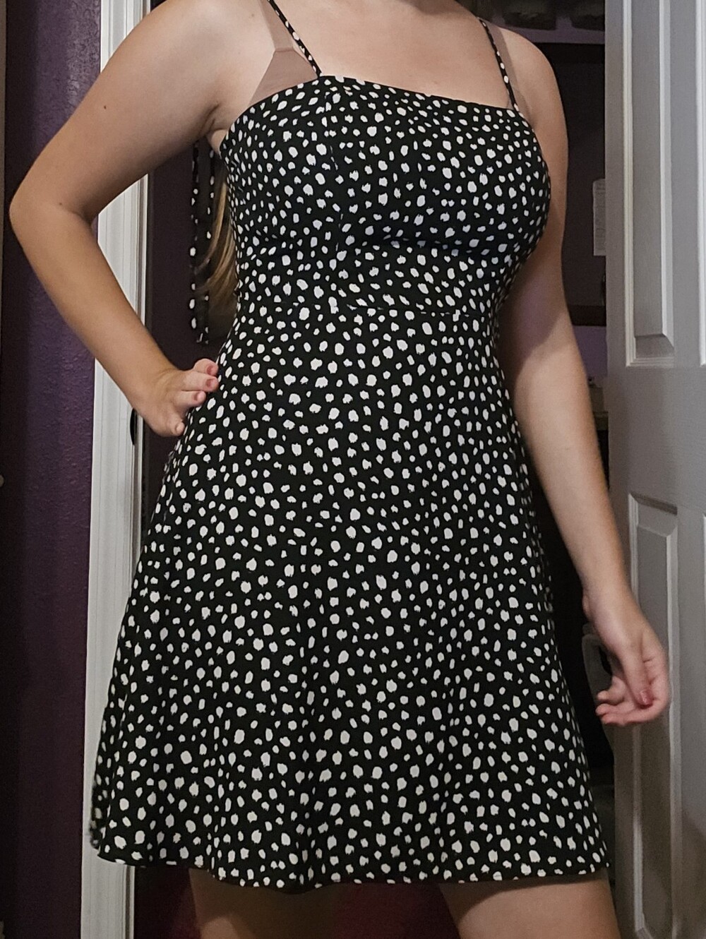 Gianni Bini Size S Black & Cream Spotted Mini Sundress
